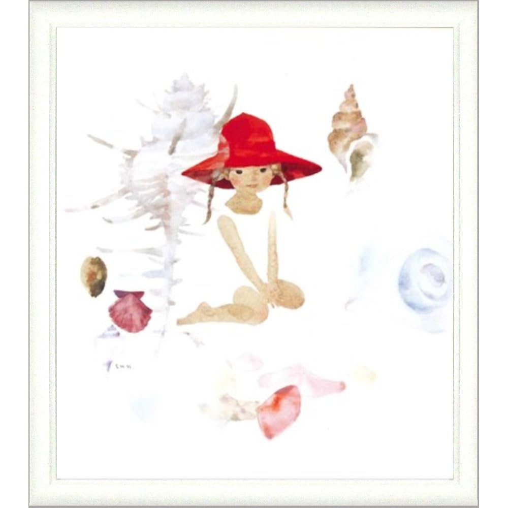 いわさきちひろ　貝がらと赤い帽子の少女　額縁付き　２３０/５００リトグラフ Amazon.co.jp: いわさきちひろ 貝がらと赤い帽子の少女 色紙 ホワイト